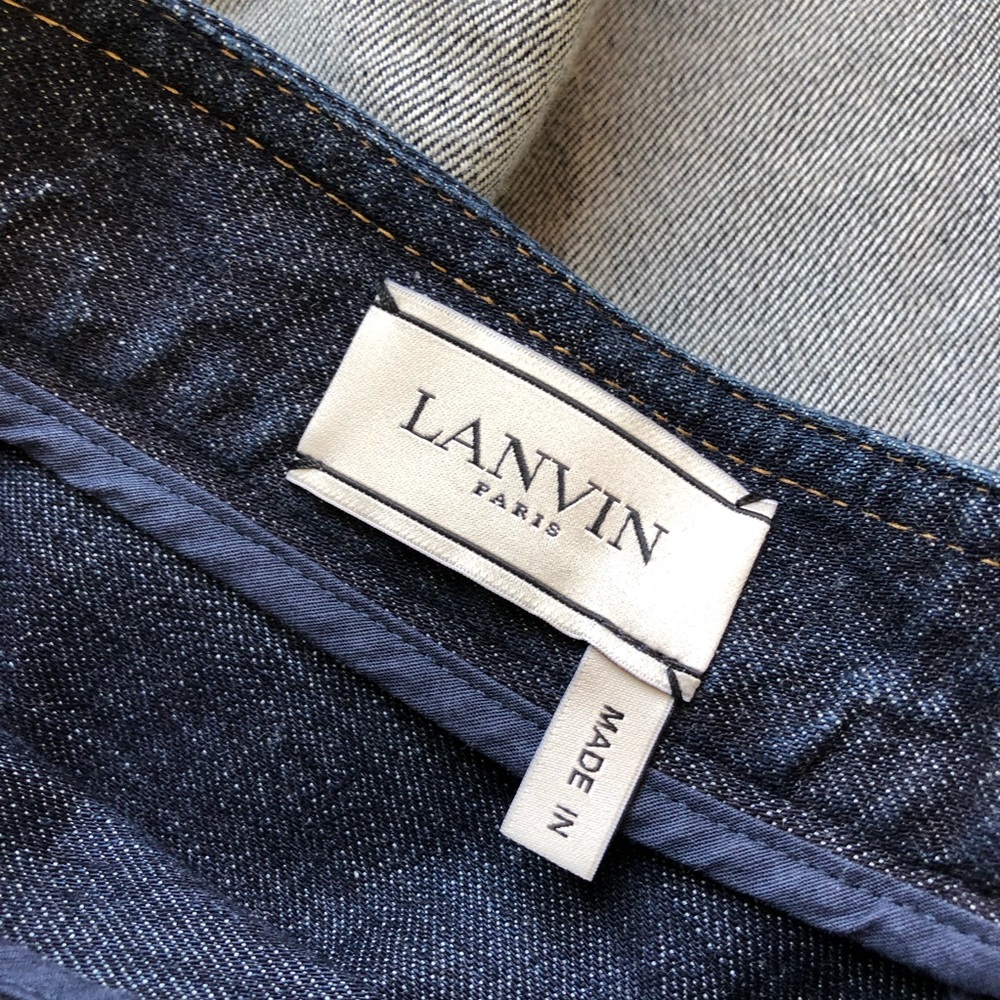 Lanvin Two Tone Curved Full Flare Denim Midi Skirt - Picture 7 of 10